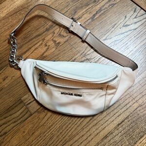 Michael Kors White Cross Body Fanny Pack Belt Bag with Chain Detail